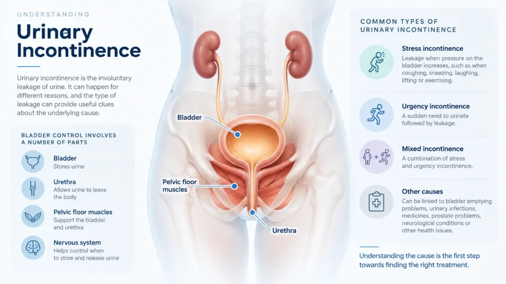 incontinence direct Sunderland infographic on urinary incontinence symptoms reasons and treatment options