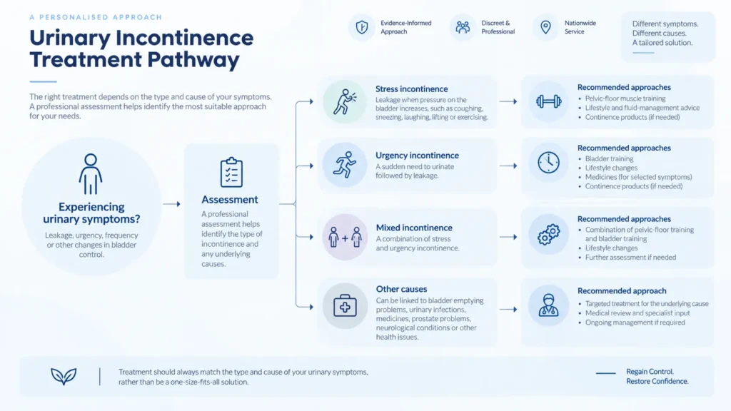 urinary incontinence treatment options infographics from the incontinence direct Sunderland